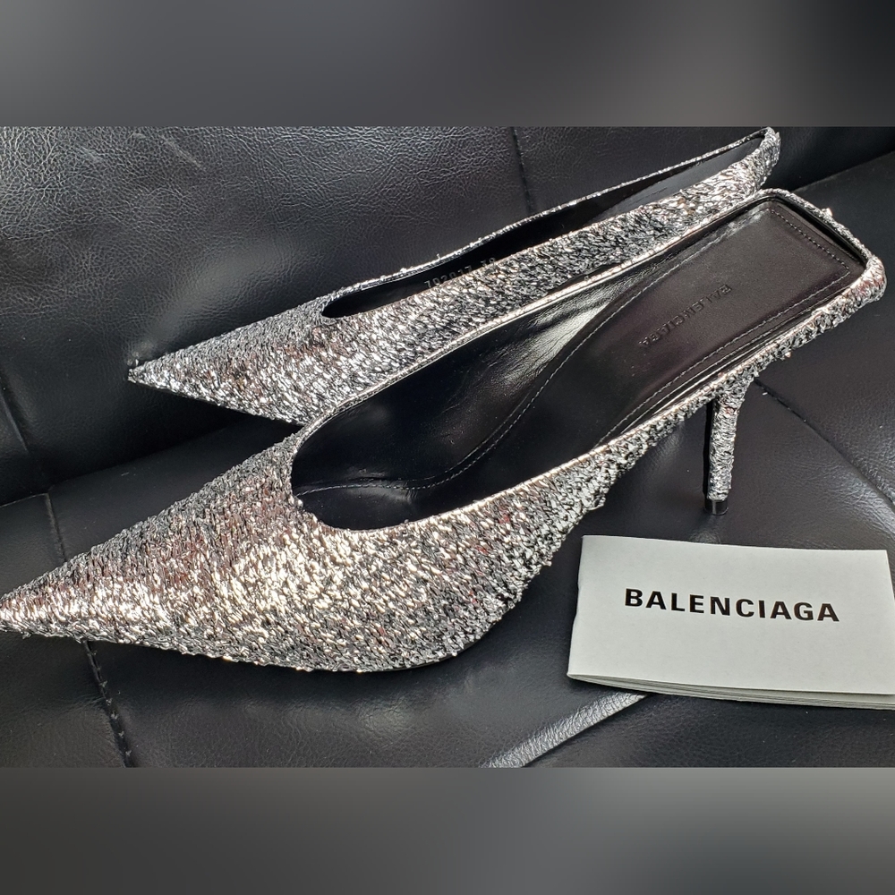 Balenciaga Sq Knife Mule Heels Silzer Sz38 Brand New - Picture 5 of 13